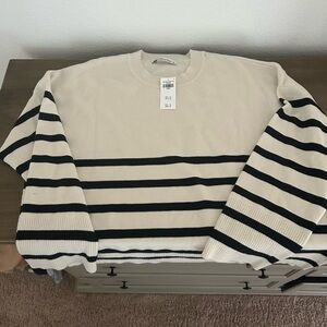 A&F Striped Cream and Black Sweater